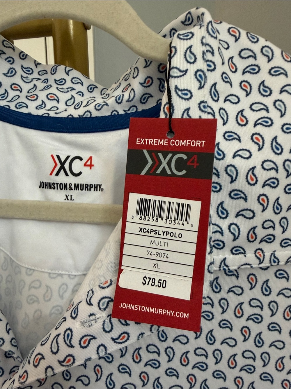 Johnston & Murphy White Polo with Navy Paisley Motif - Picture 2 of 6